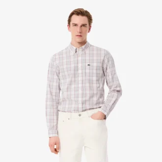 Camisa de cuadros elástica de corte ajustado para hombre