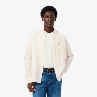 Camisa de lino a rayas de corte regular para hombre