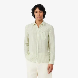 Camisa de lino a rayas de corte regular para hombre