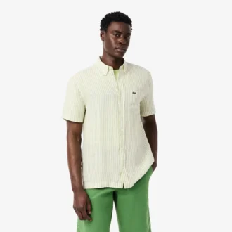 Camisa de lino de manga corta y corte regular para hombre