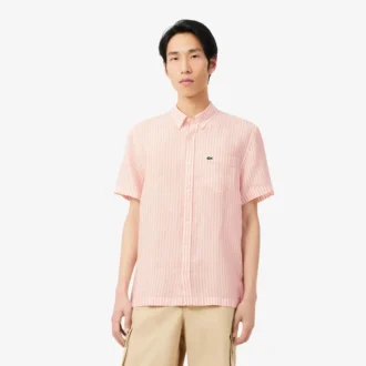 Camisa de lino de manga corta y corte regular para hombre