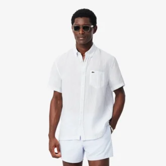 Camisa de lino de manga corta y corte regular para hombre