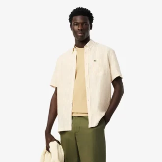 Camisa de lino de manga corta y corte regular para hombre