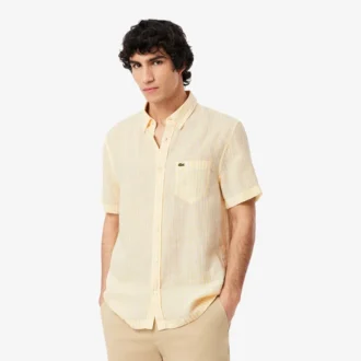 Camisa de lino de manga corta y corte regular para hombre