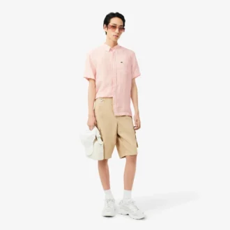 Camisa de lino de manga corta y corte regular para hombre