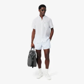 Camisa de lino de manga corta y corte regular para hombre