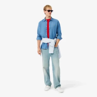 Camisa de mezclilla ligera de corte regular para hombre