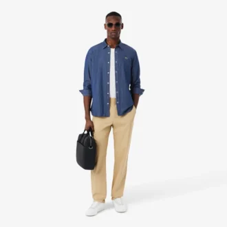 Camisa de mezclilla ligera de corte regular para hombre