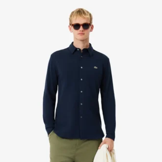 Camisa de piqué de algodón de corte ajustado para hombre