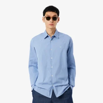 Camisa de popelín elástico a rayas de corte ajustado