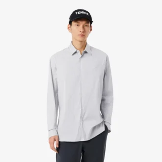 Camisa de popelín elástico a rayas de corte ajustado