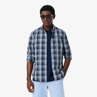 Camisa de popelín elástico con estampado de cuadros vichy y corte ajustado