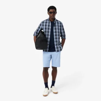 Camisa de popelín elástico con estampado de cuadros vichy y corte ajustado