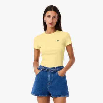 Camiseta de algodón acanalada de corte ajustado para mujer