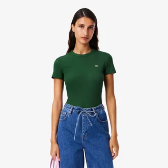 Camiseta de algodón acanalada de corte ajustado para mujer