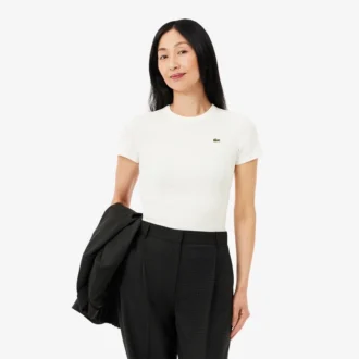 Camiseta de algodón acanalada de corte ajustado para mujer