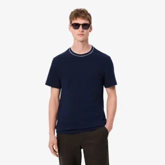 Camiseta de hombre con cuello a rayas de piqué elástico