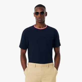 Camiseta de pijama para hombre con cuello en contraste