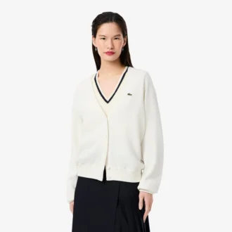 Cardigan de algodón con punto Moss y cuello en V para mujer
