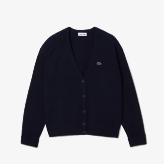 Cardigan de lana con cuello en V y corte holgado para mujer