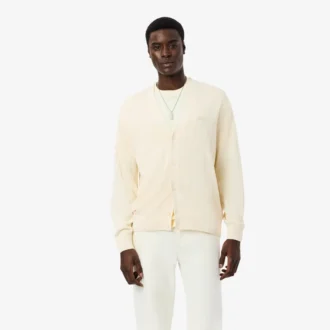 Cardigan de mezcla de algodón con punto acanalado