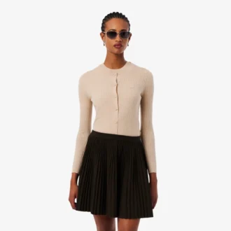 Cardigan de punto acanalado de lana merino para mujer