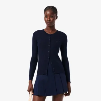Cardigan de punto acanalado de lana merino para mujer