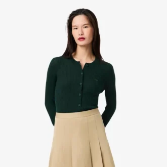 Cardigan de punto acanalado de lana merino para mujer