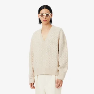 Cardigan de punto trenzado de cachemira de la pasarela