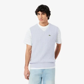 Chaleco de punto trenzado de algodón para hombre