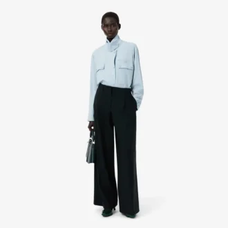 Pantalones anchos de mezcla de lana de pasarela