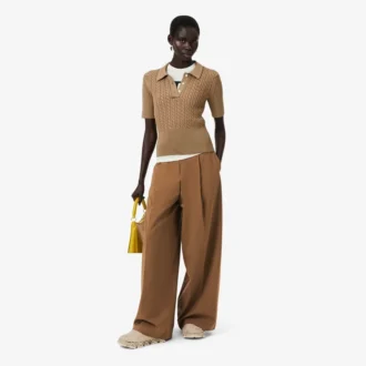 Pantalones anchos de mezcla de lana de pasarela