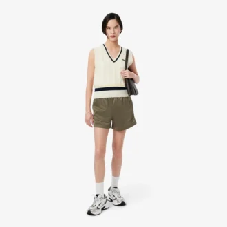 Pantalones cortos de jersey satinado con rayas Pointelle para mujer