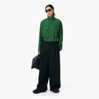 Pantalones de lana entallados de corte amplio de pasarela