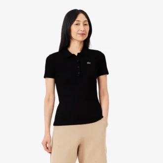Polo de algodón acanalado L.12.D de corte ajustado para mujer