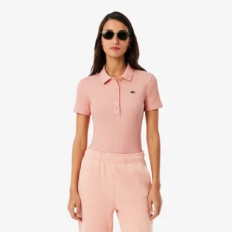 Polo de algodón acanalado L.12.D de corte ajustado para mujer