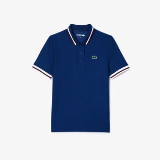 Polo de tenis con cuello a rayas y protección UV para mujer