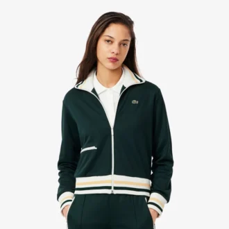 Sudadera con cremallera y detalles a rayas para mujer