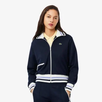 Sudadera con cremallera y detalles a rayas para mujer