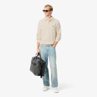 Sudadera de algodón con cuello polo y ribete para hombre