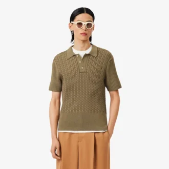 Suéter con cuello polo y punto trenzado de pasarela