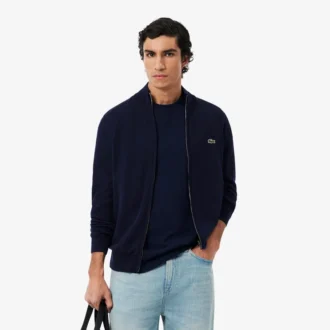 Suéter de algodón con cuello alto y cremallera para hombre
