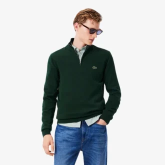 Suéter de algodón con cuello alto y cremallera para hombre