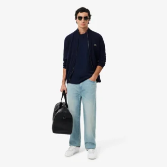 Suéter de algodón con cuello alto y cremallera para hombre