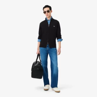 Suéter de algodón con cuello alto y cremallera para hombre