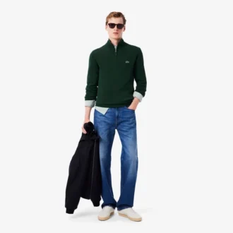 Suéter de algodón con cuello alto y cremallera para hombre