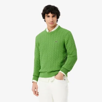 Suéter de algodón con punto trenzado para hombre
