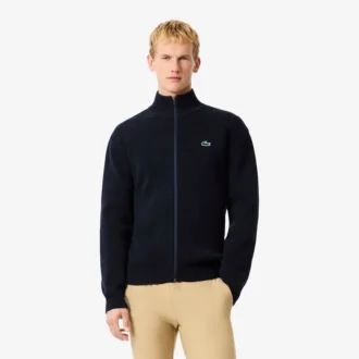Suéter de golf con cremallera de punto acanalado para hombre