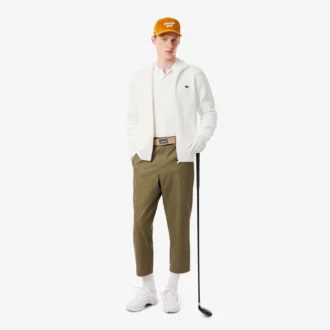Suéter de golf con cremallera de punto acanalado para hombre