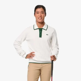 Suéter de golf elástico con cuello polo para mujer